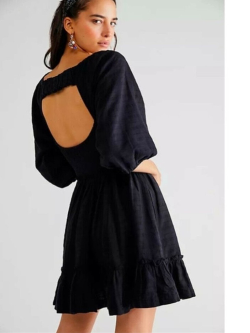 Free People Endless Summer Summer Picnic Black Smocked Mini Dress